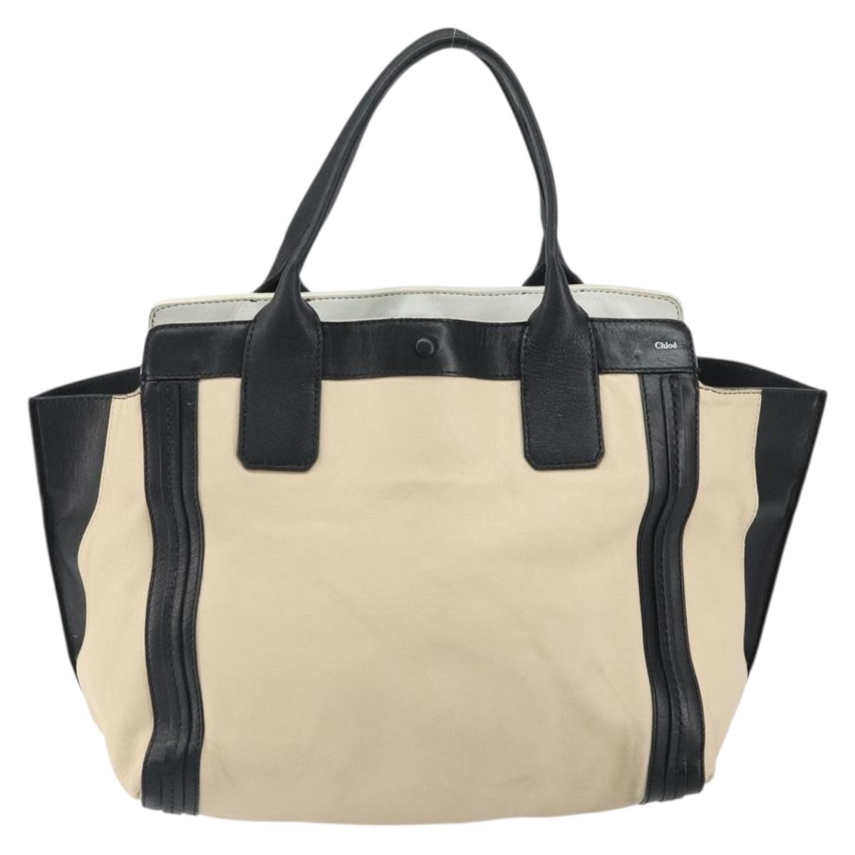 Chloe Alison Hand Bag Leather Ivory Black gold Auth 162158
