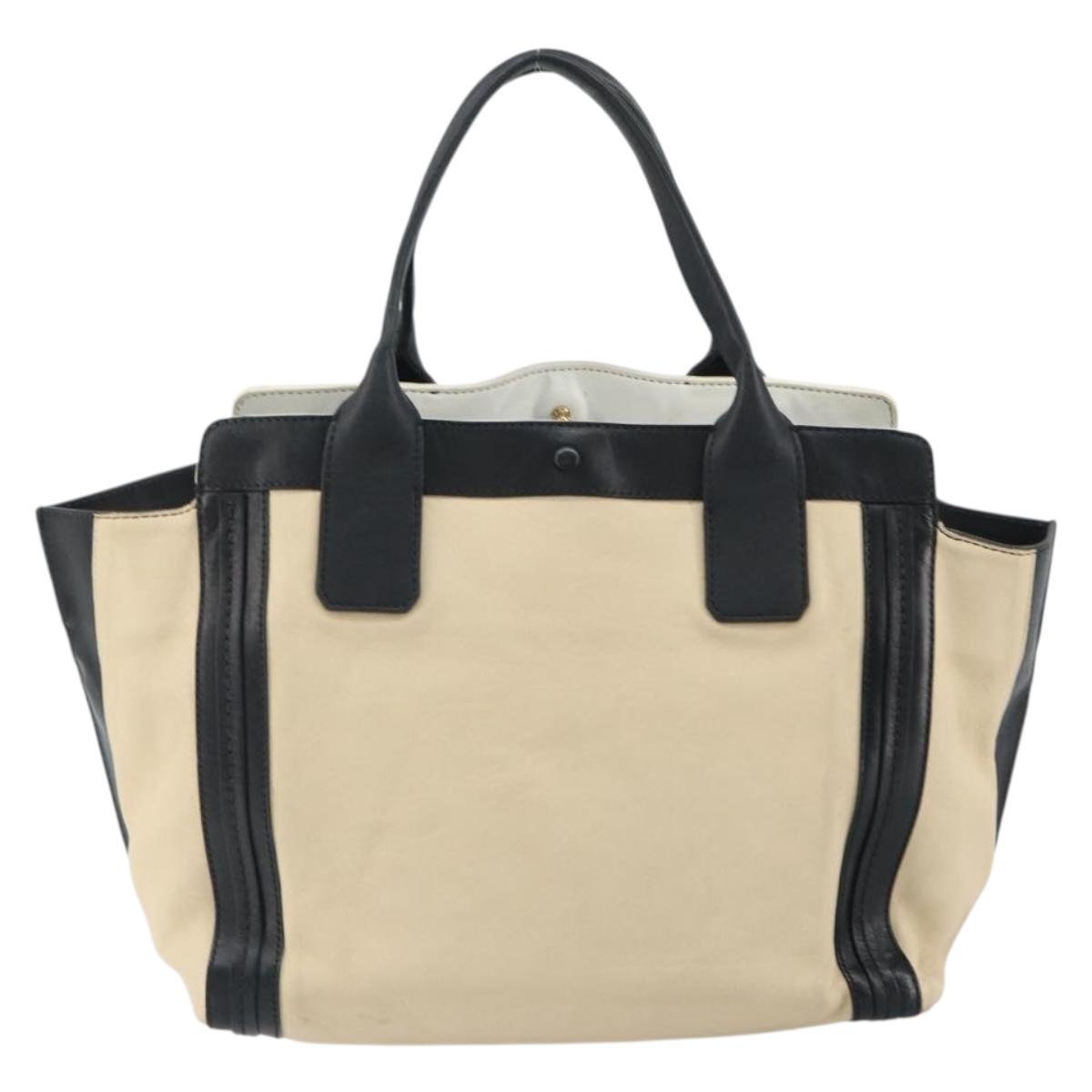 Chloe Alison Hand Bag Leather Ivory Black gold Auth 162158