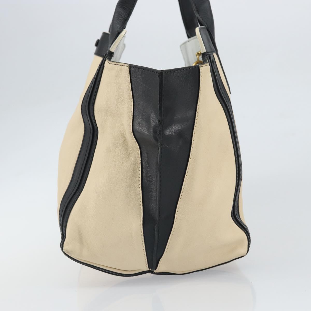 Chloe Alison Hand Bag Leather Ivory Black gold Auth 162158