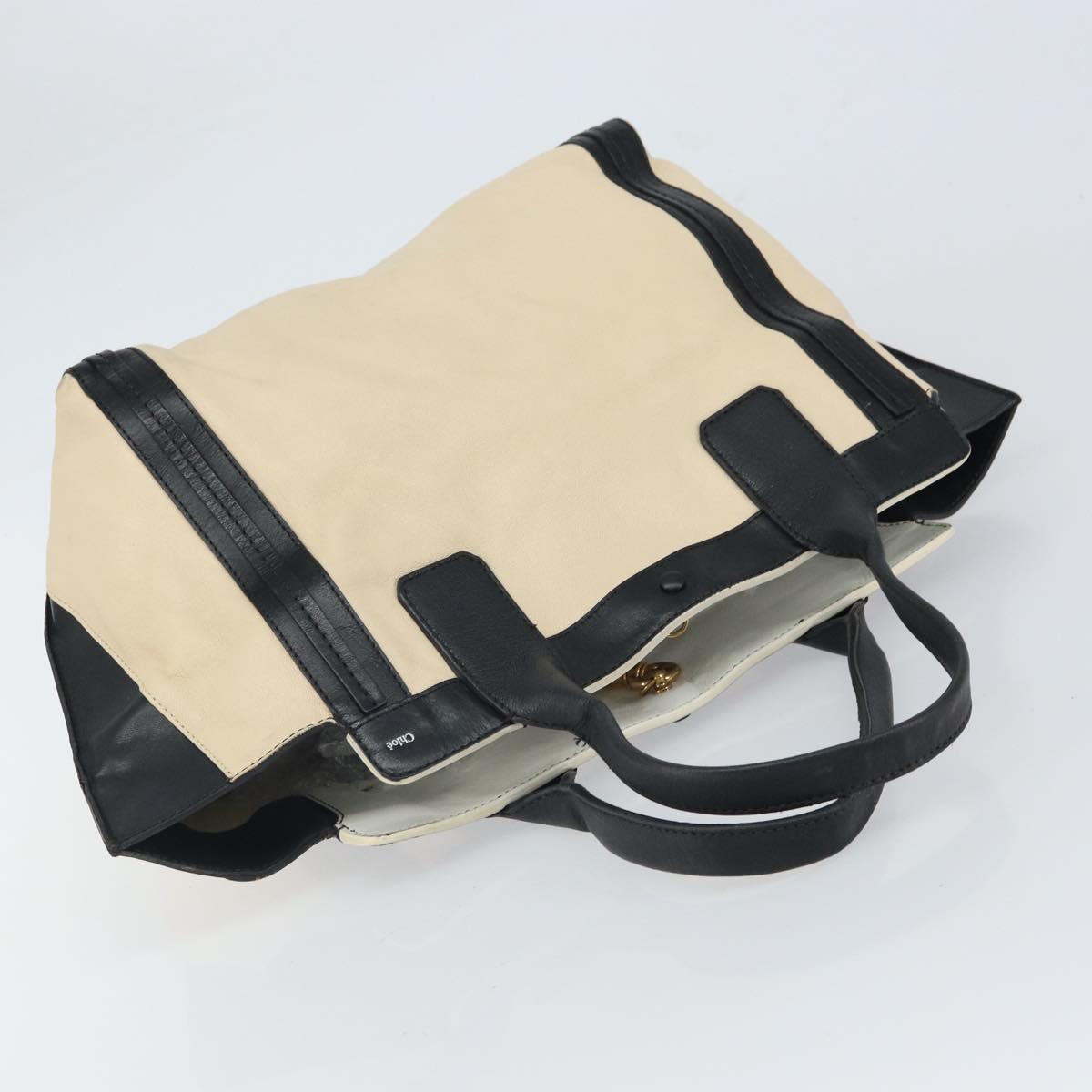 Chloe Alison Hand Bag Leather Ivory Black gold Auth 162158