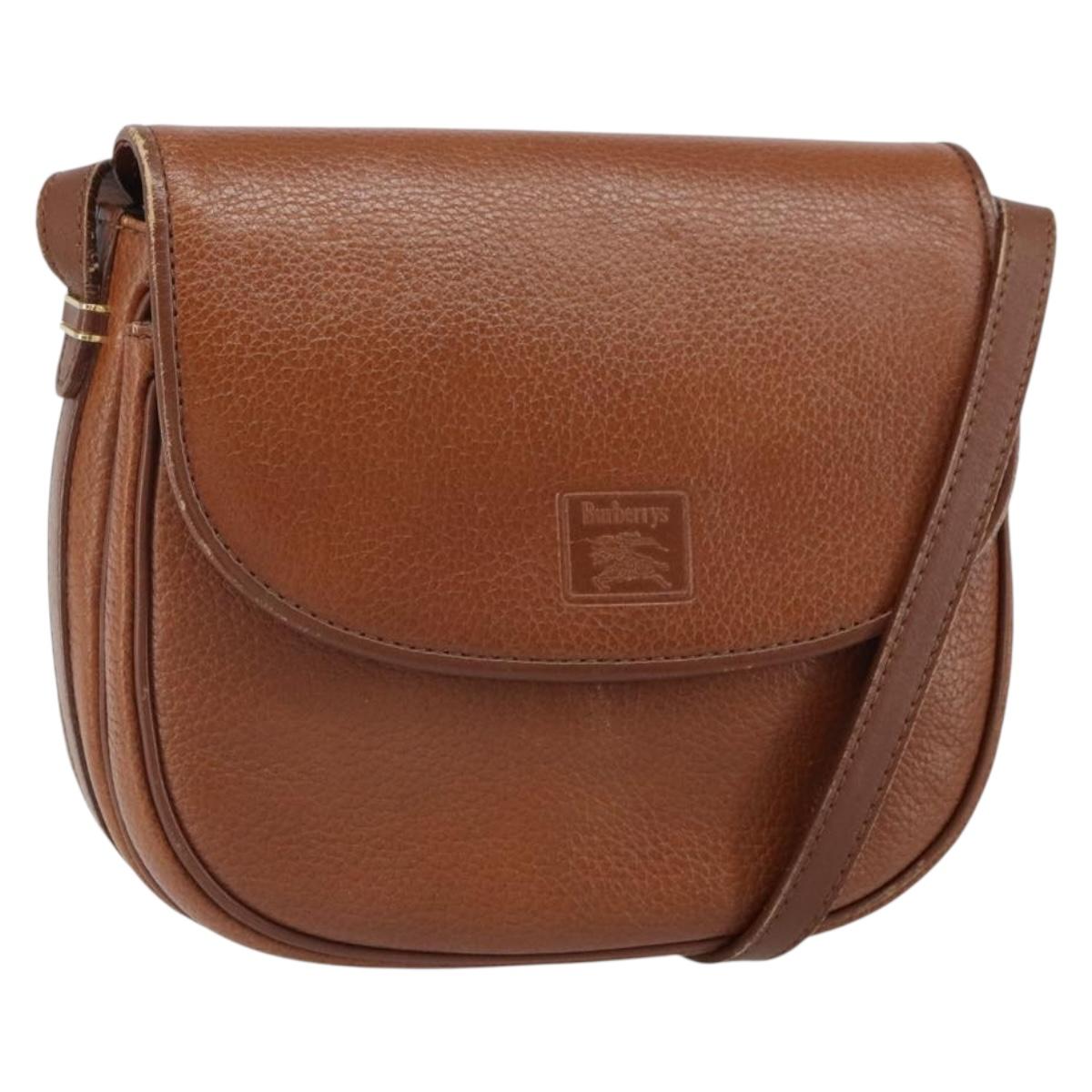 Burberrys Shoulder Bag Leather Brown Gold Auth 162159