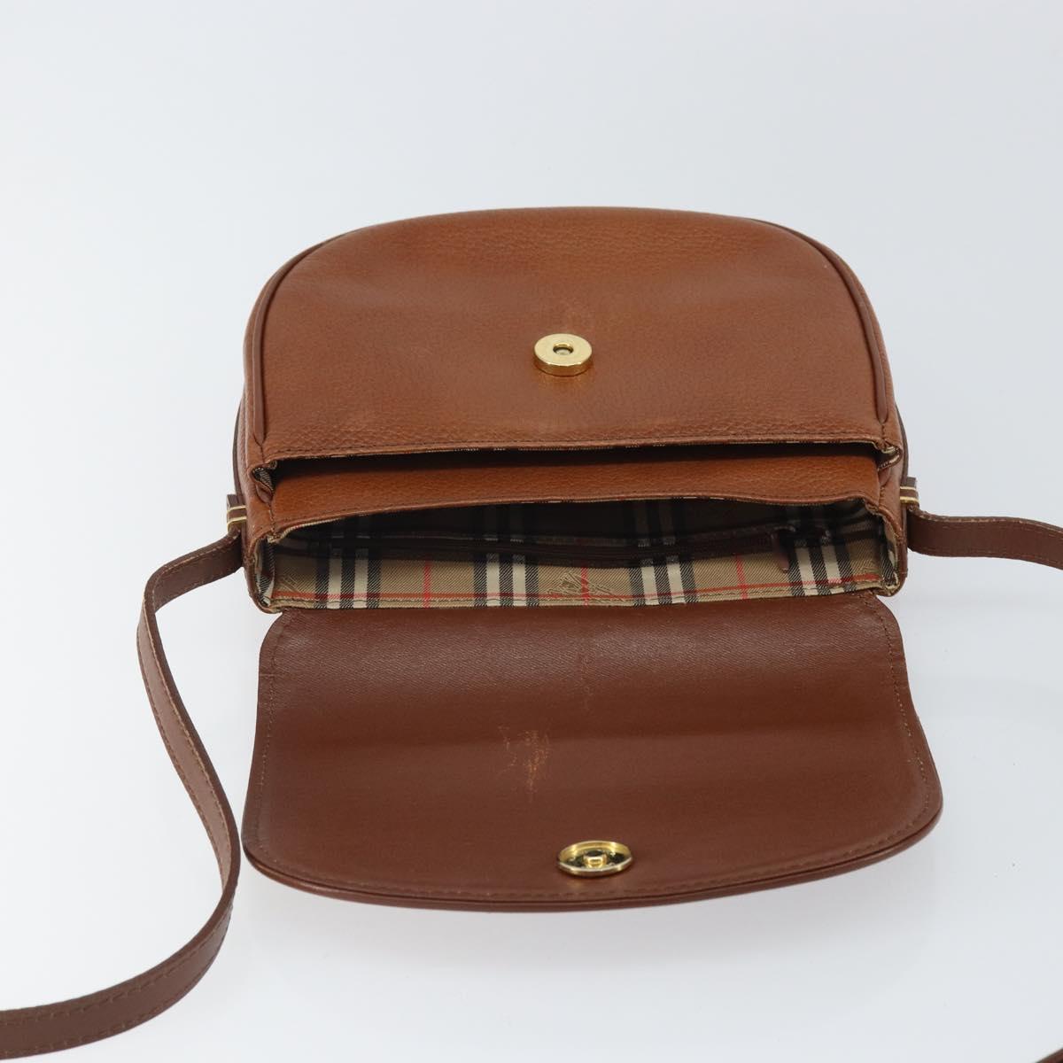 Burberrys Shoulder Bag Leather Brown Gold Auth 162159