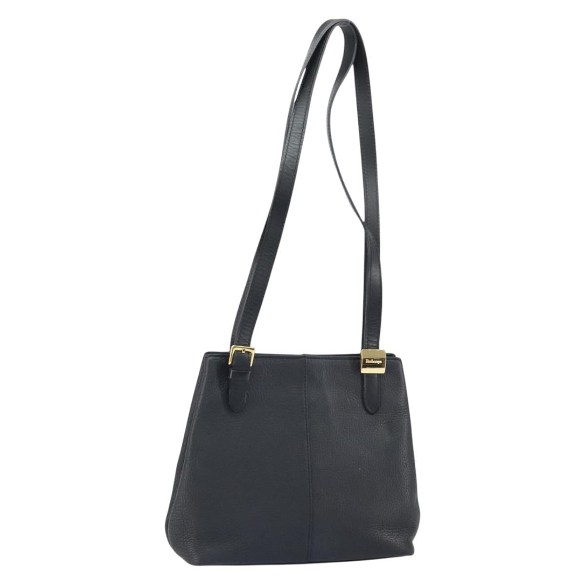Burberrys Shoulder Bag Leather Black Gold Auth 162160