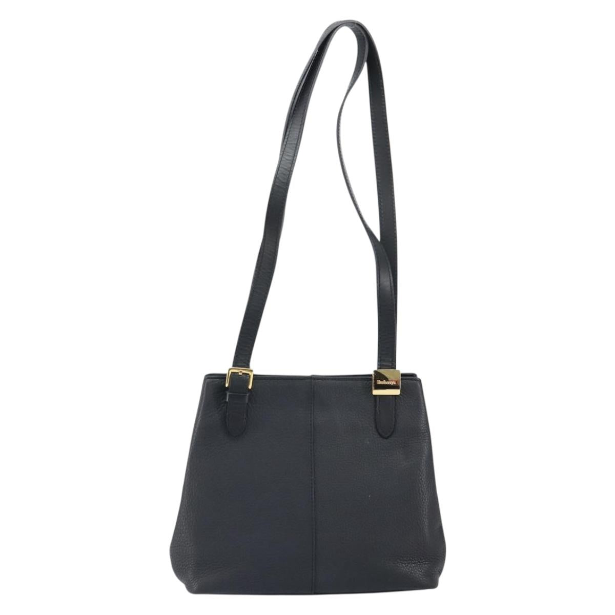 Burberrys Shoulder Bag Leather Black Gold Auth 162160