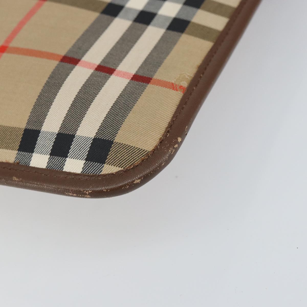Burberrys Nova Check Clutch Bag Canvas Beige Gold Auth 162161