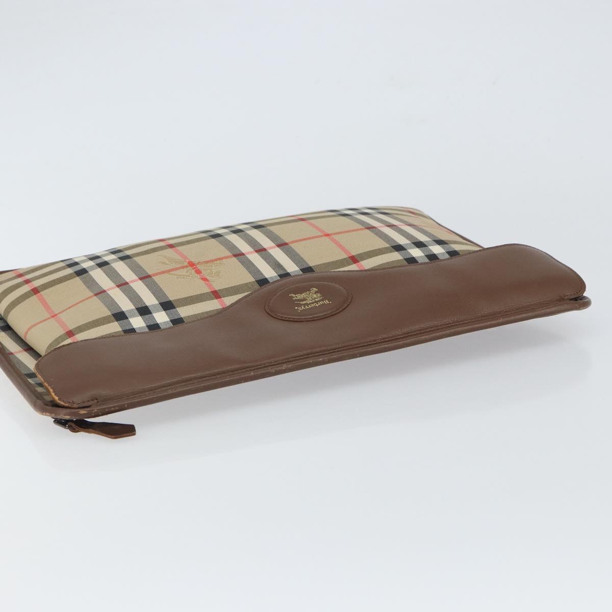 Burberrys Nova Check Clutch Bag Canvas Beige Gold Auth 162161