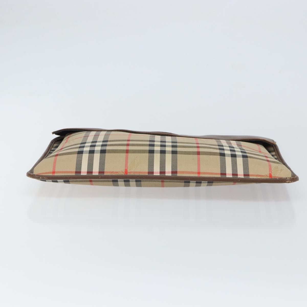Burberrys Nova Check Clutch Bag Canvas Beige Gold Auth 162161