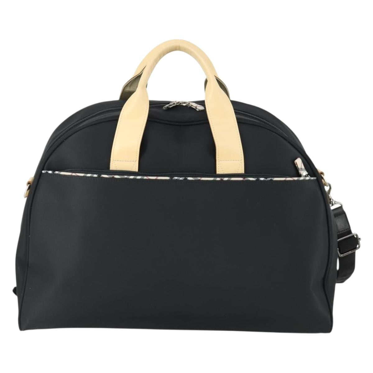 BURBERRY Boston Bag Nylon Dark Brown Silver Auth 162163