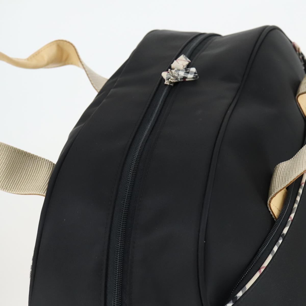 BURBERRY Boston Bag Nylon Dark Brown Silver Auth 162163