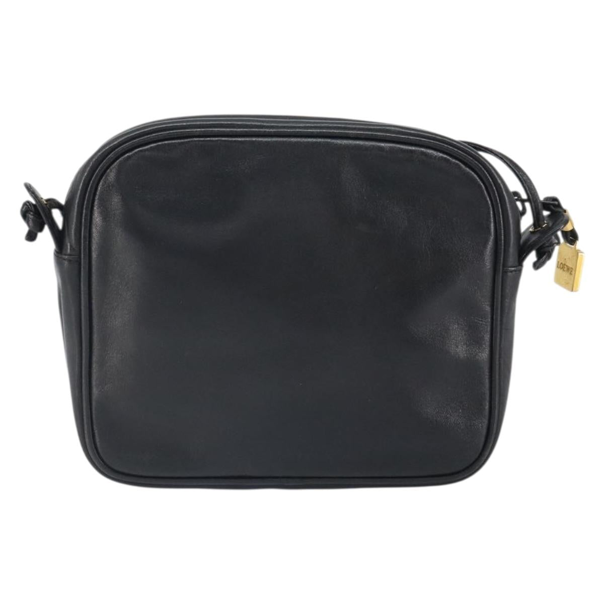 LOEWE Anagram Shoulder Bag Leather Black Gold Auth 162165