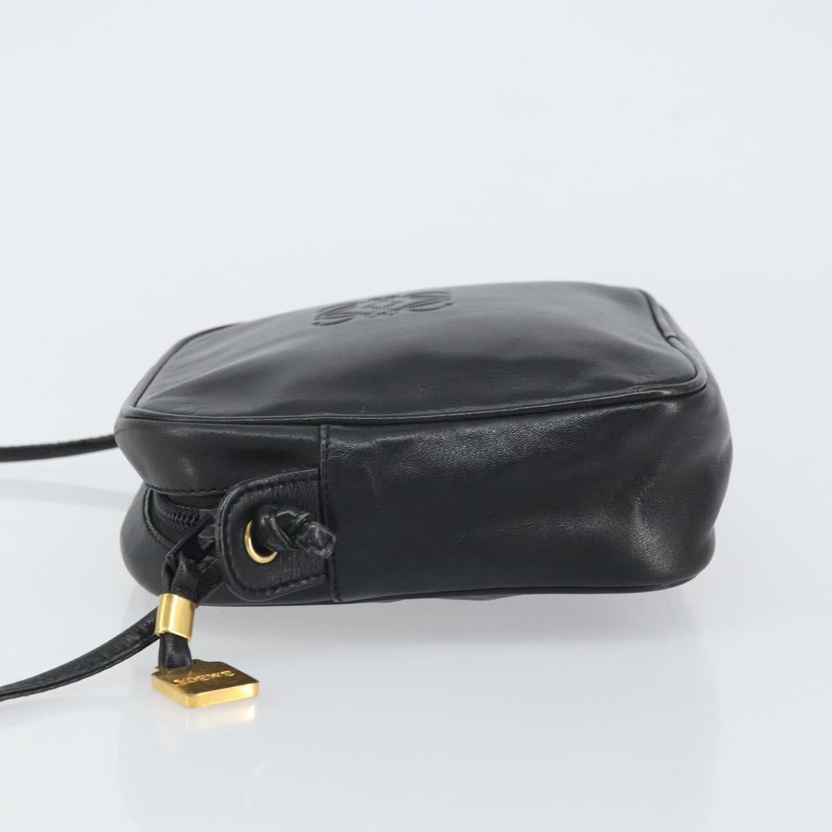 LOEWE Anagram Shoulder Bag Leather Black Gold Auth 162165