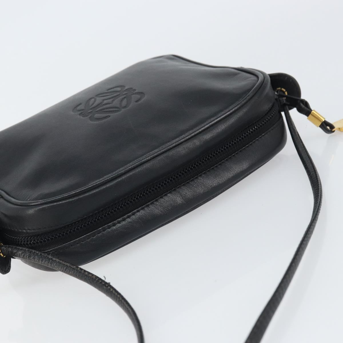 LOEWE Anagram Shoulder Bag Leather Black Gold Auth 162165