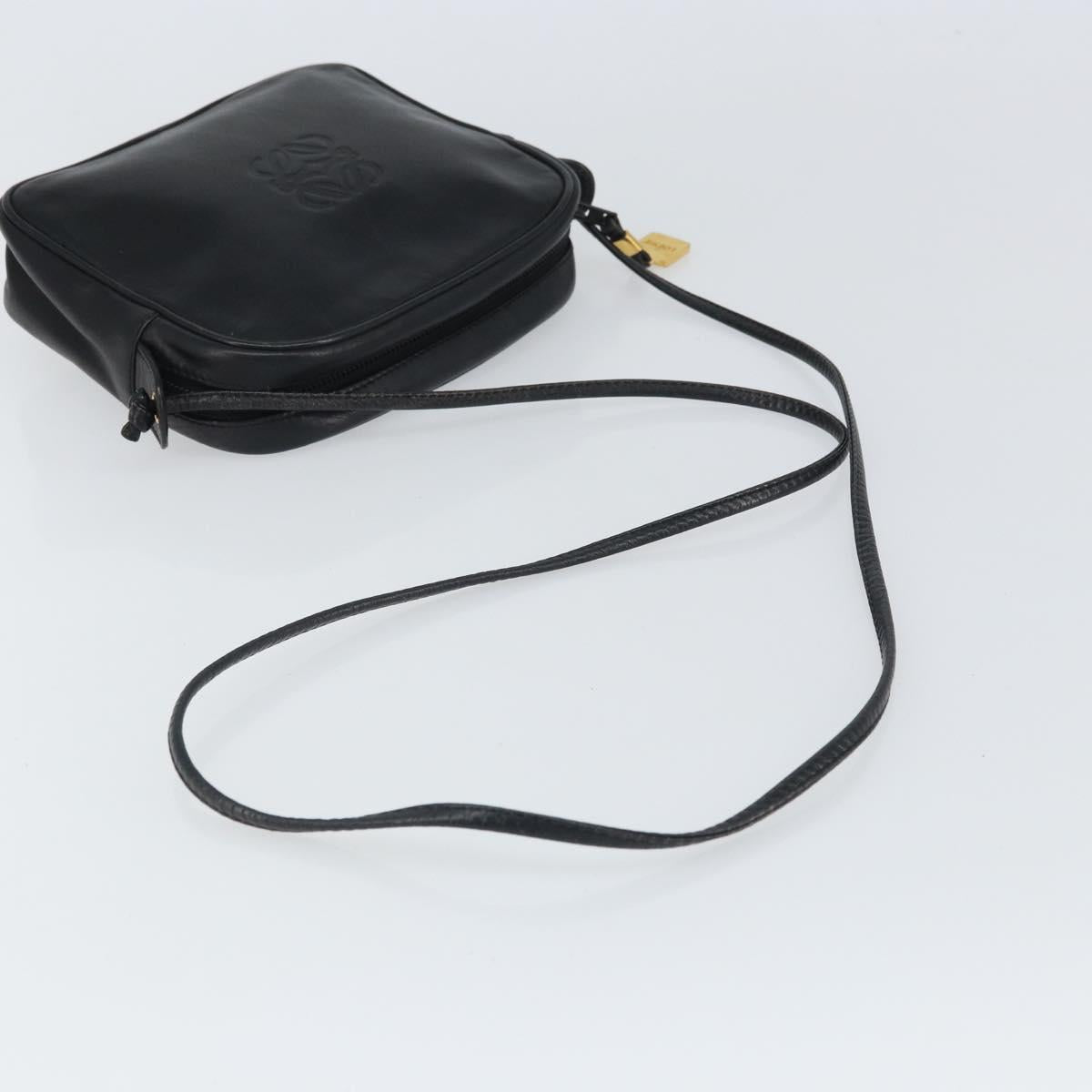 LOEWE Anagram Shoulder Bag Leather Black Gold Auth 162165