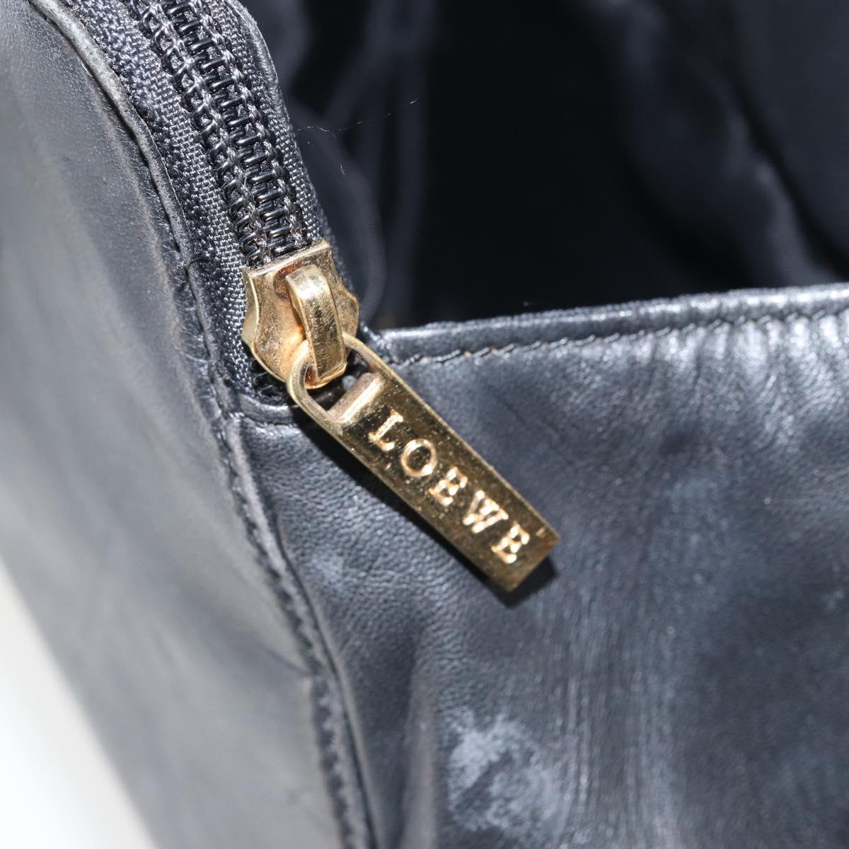 LOEWE Anagram Hand Bag Leather Black Gold Auth 162167