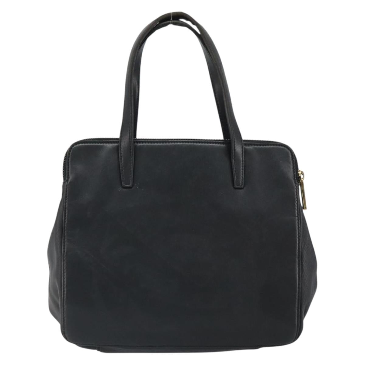LOEWE Anagram Hand Bag Leather Black Gold Auth 162167