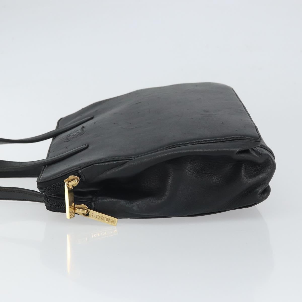 LOEWE Anagram Hand Bag Leather Black Gold Auth 162167