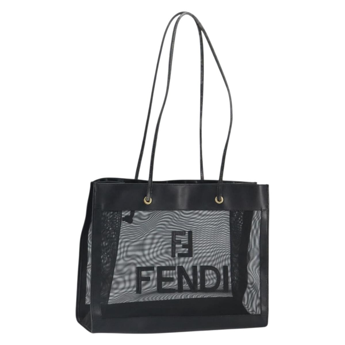 FENDI Mesh Tote Bag Nylon Black Gold Auth 162172