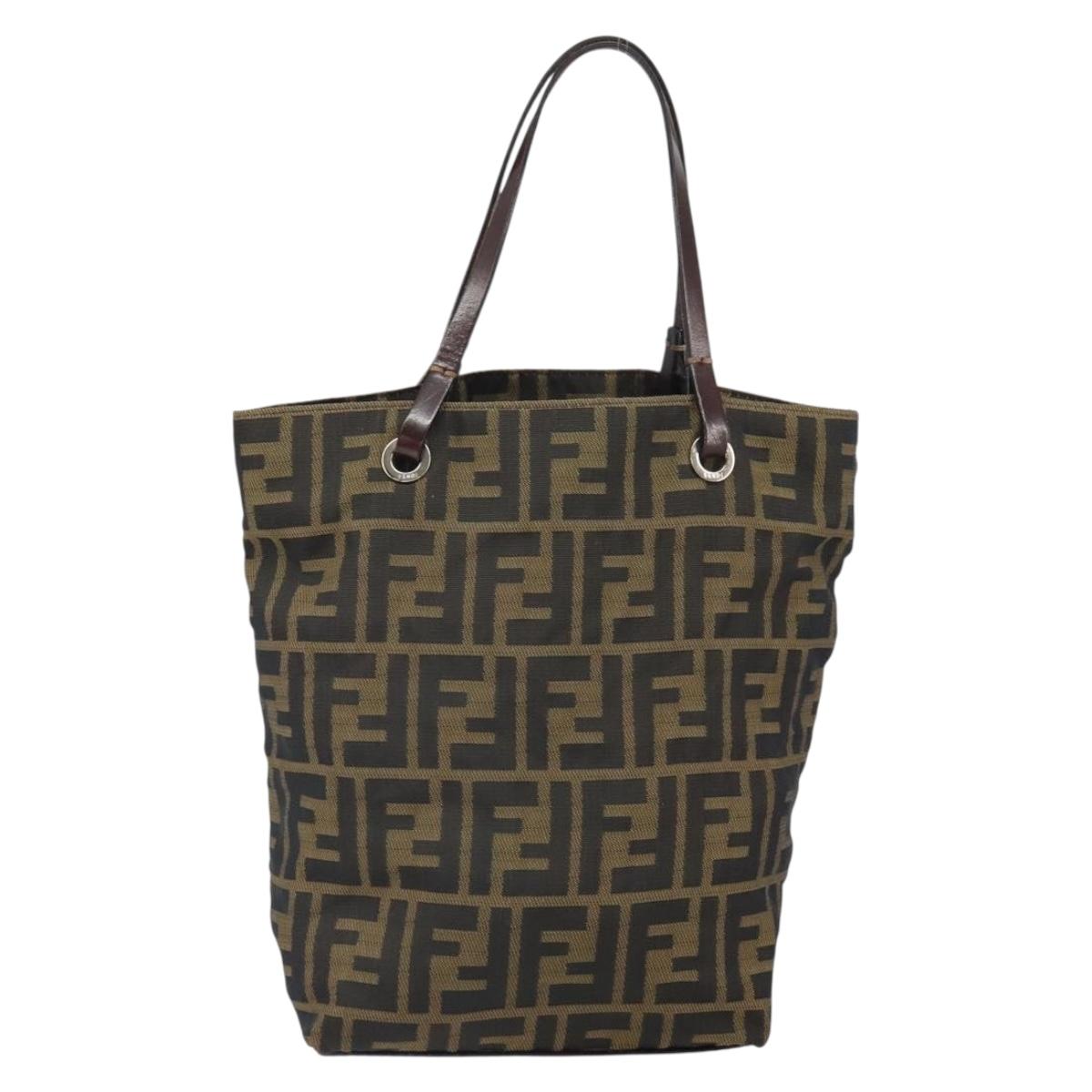 FENDI Zucca Canvas Hand Bag Black Brown Auth 162174A