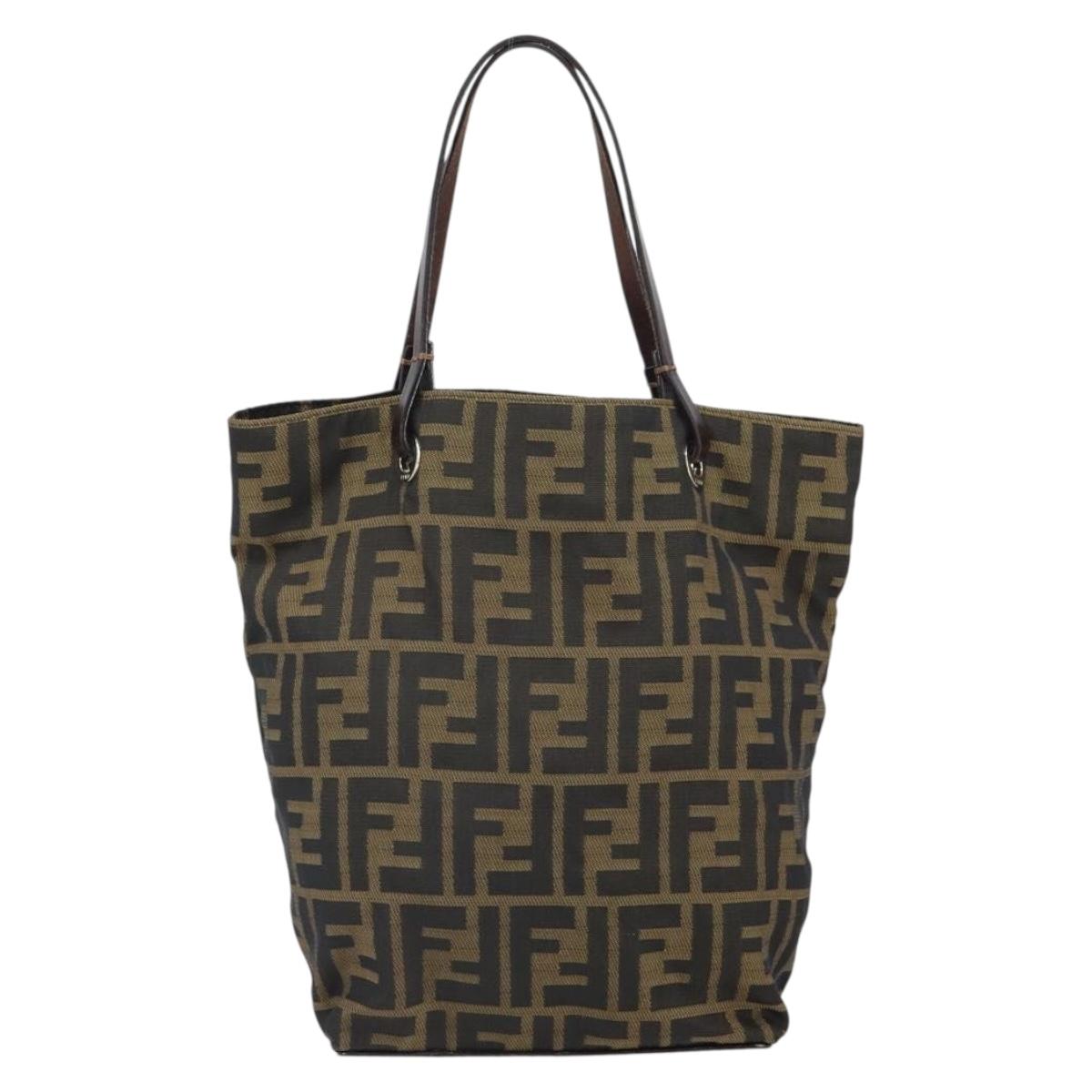 FENDI Zucca Canvas Hand Bag Black Brown Auth 162174A