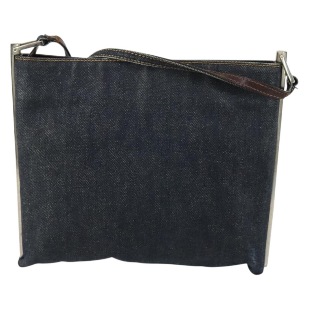 FENDI Shoulder Bag Denim Blue Silver Auth 162175