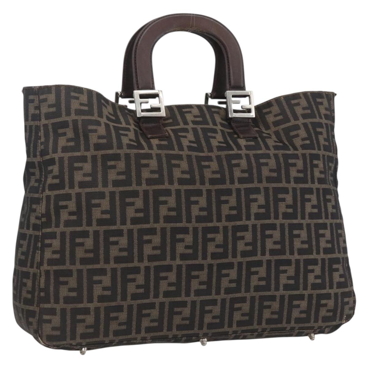 FENDI Zucca Canvas Hand Bag Black Brown Auth 162179