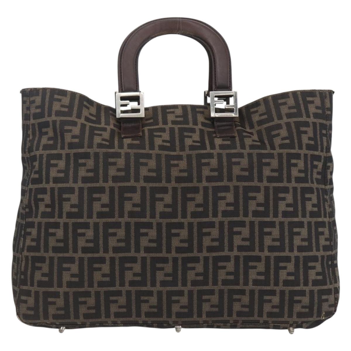 FENDI Zucca Canvas Hand Bag Black Brown Auth 162179