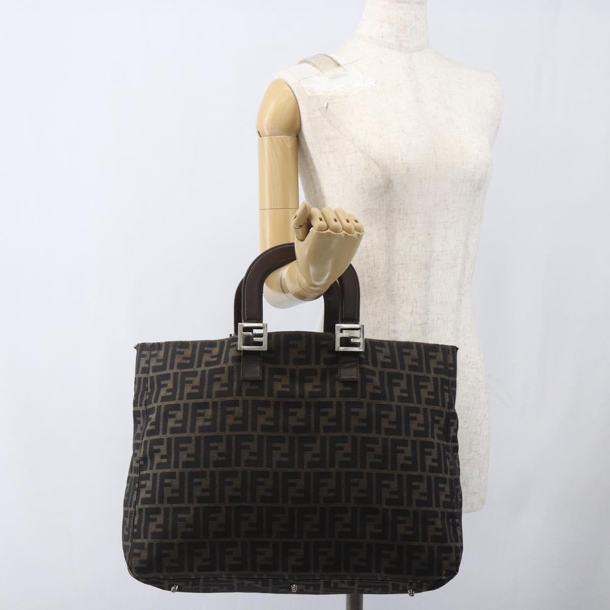 FENDI Zucca Canvas Hand Bag Black Brown Auth 162179