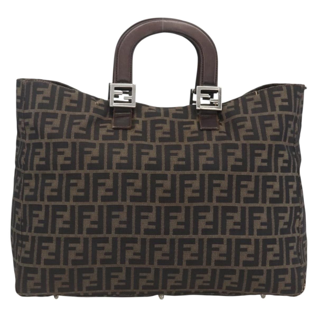 FENDI Zucca Canvas Hand Bag Black Brown Auth 162179