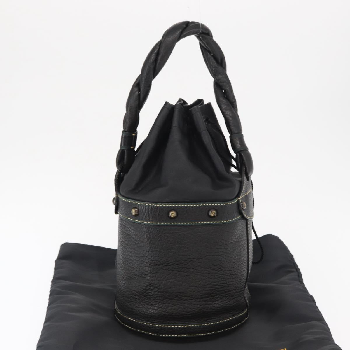 FENDI Hand Bag Leather Black Auth 162180
