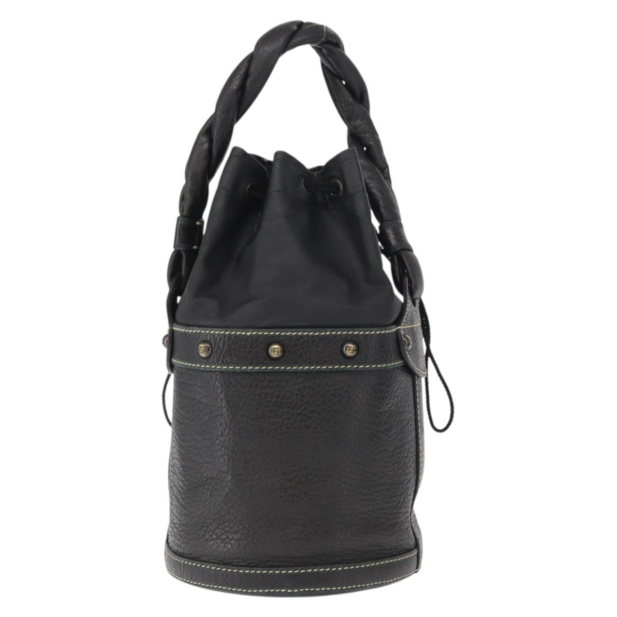 FENDI Hand Bag Leather Black Auth 162180