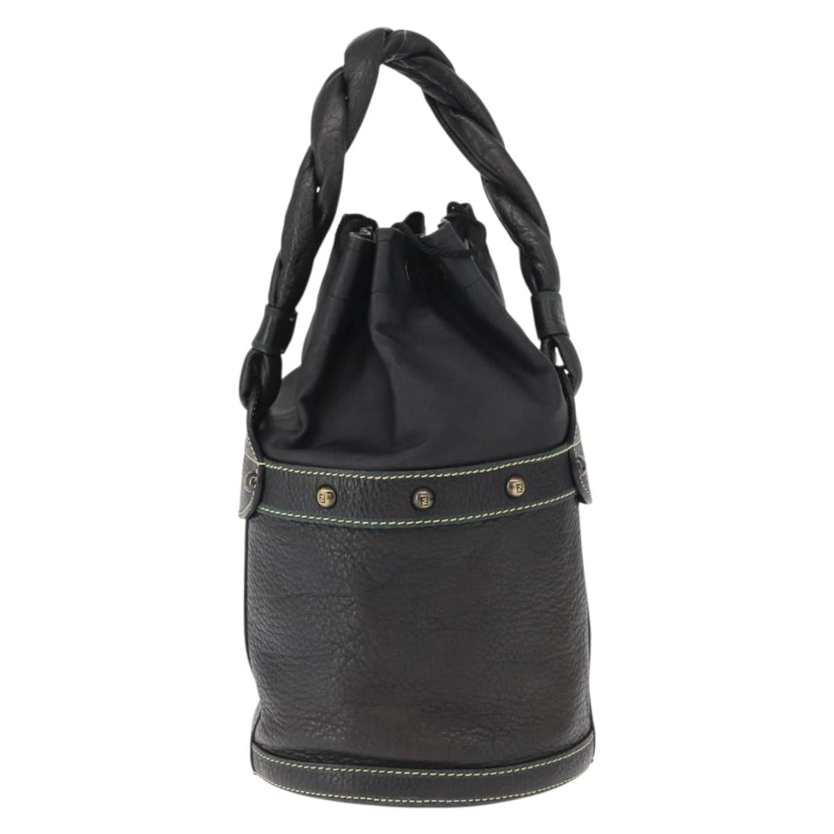 FENDI Hand Bag Leather Black Auth 162180