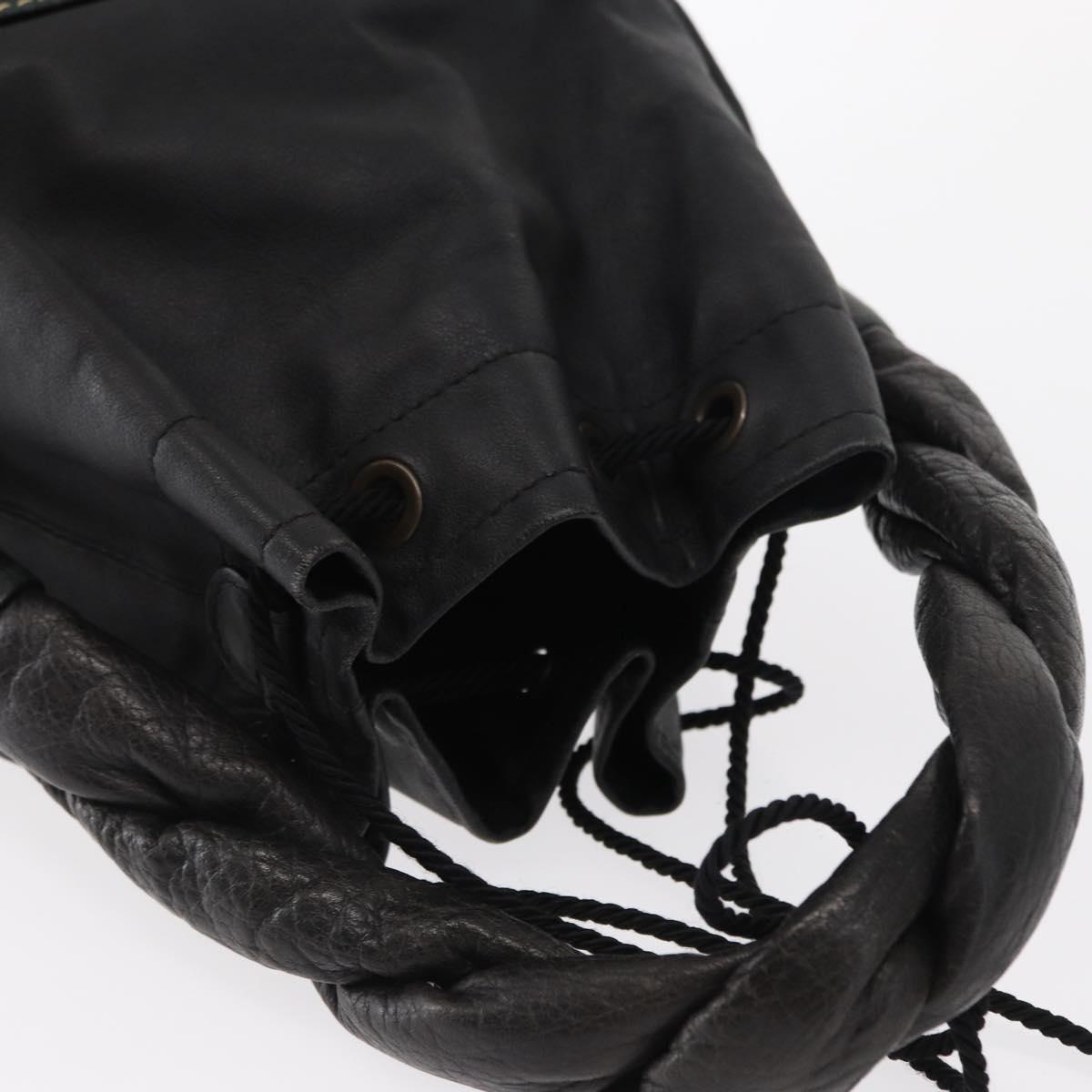 FENDI Hand Bag Leather Black Auth 162180