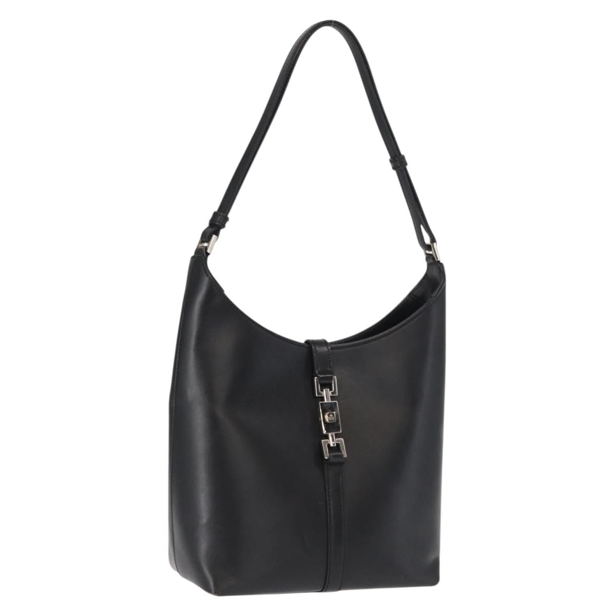 GUCCI Jackie Shoulder Bag Leather Black Silver 001 3875 Auth 162181