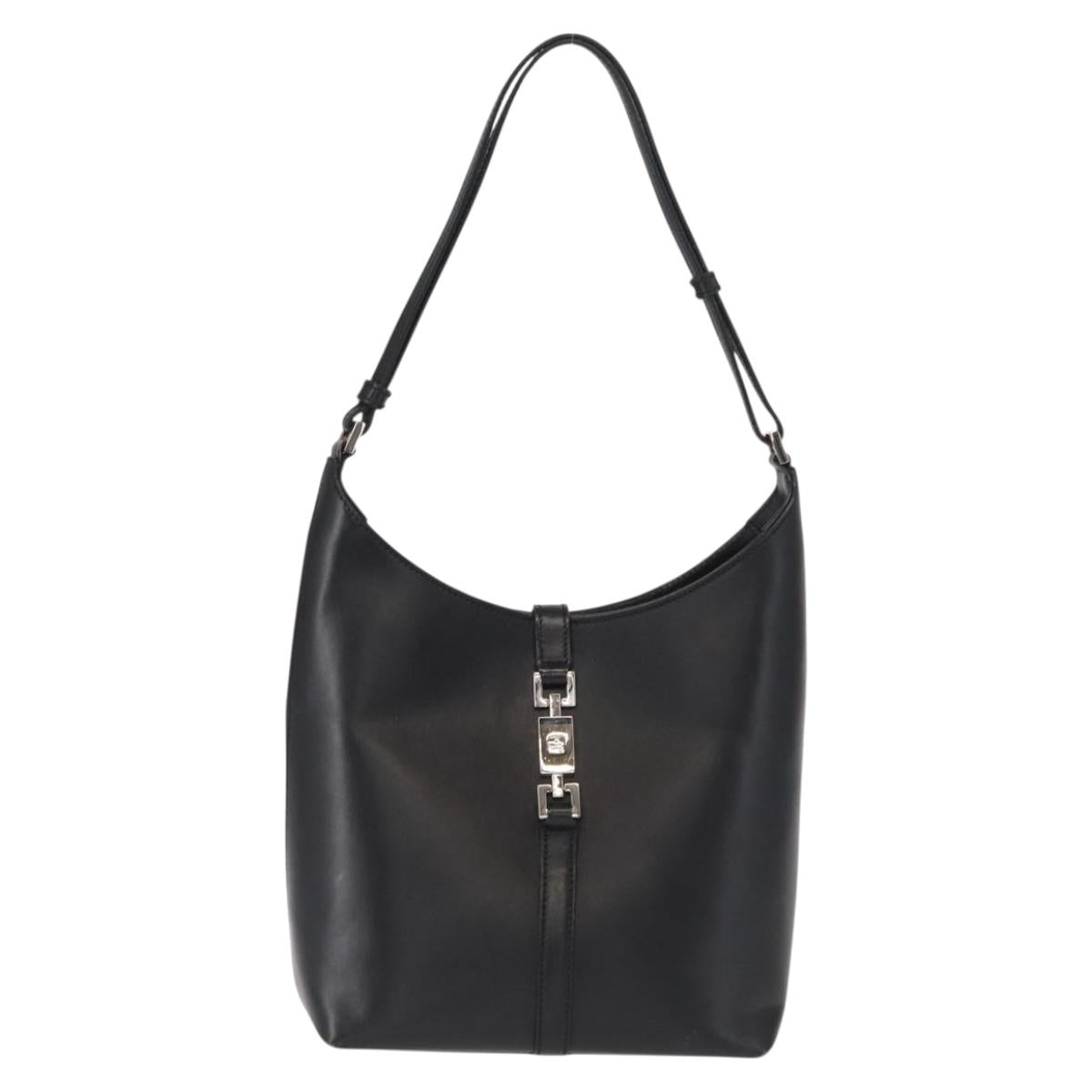 GUCCI Jackie Shoulder Bag Leather Black Silver 001 3875 Auth 162181