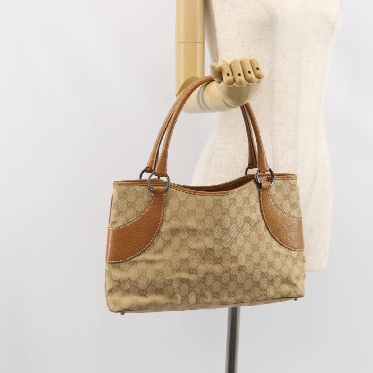 GUCCI GG Canvas Hand Bag Beige Silver 113015 Auth 162185
