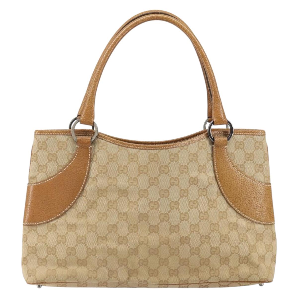 GUCCI GG Canvas Hand Bag Beige Silver 113015 Auth 162185