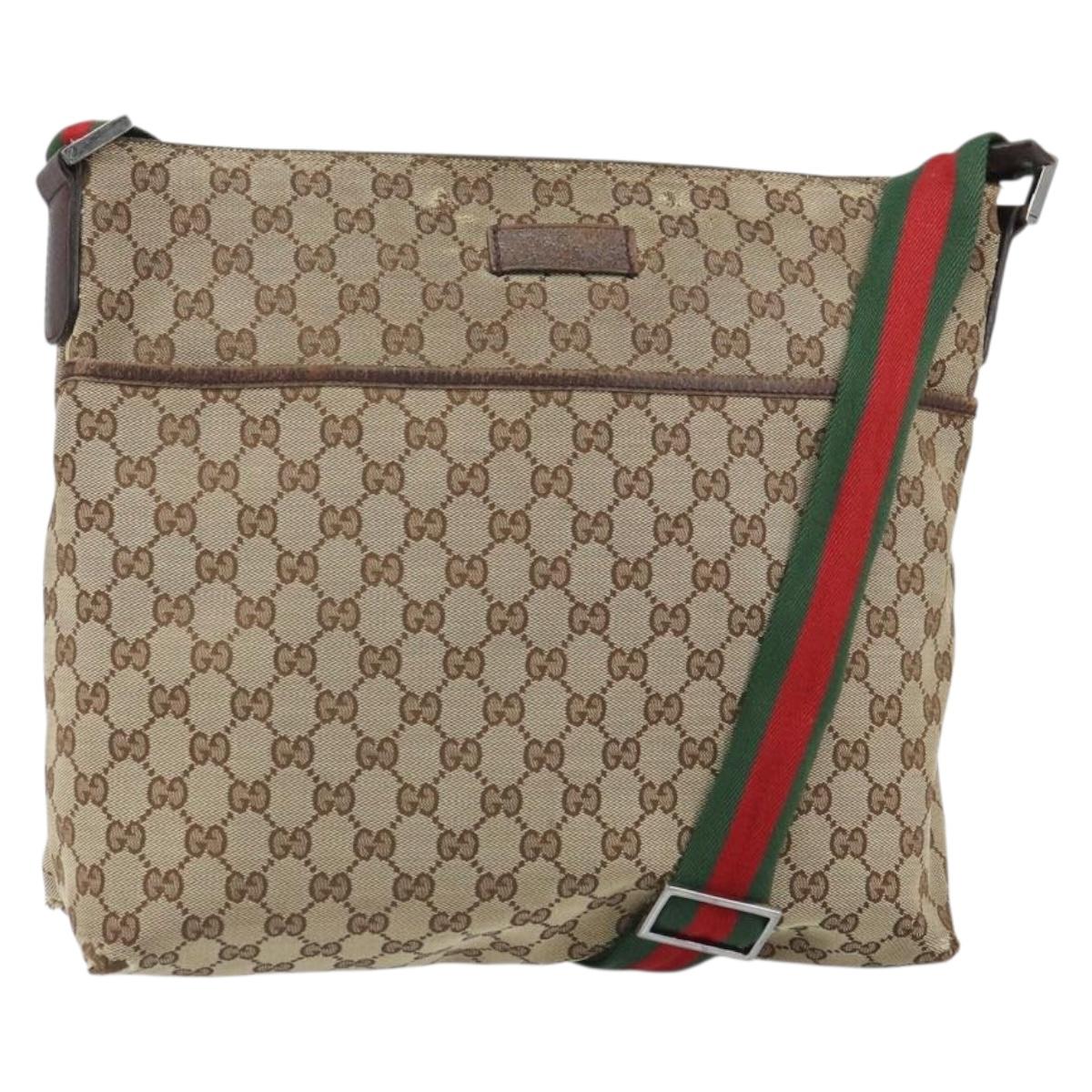 GUCCI GG Canvas Web Sherry Line Shoulder Bag Beige Silver 189751 Auth 162190