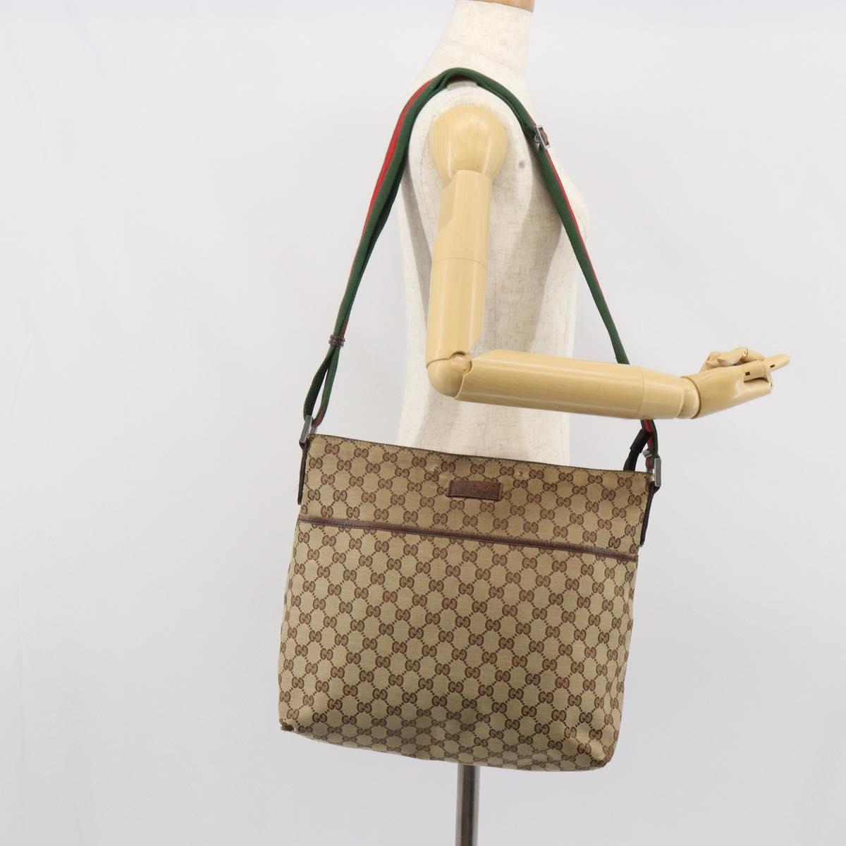GUCCI GG Canvas Web Sherry Line Shoulder Bag Beige Silver 189751 Auth 162190