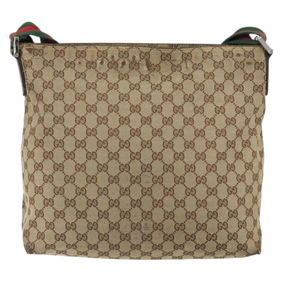 GUCCI GG Canvas Web Sherry Line Shoulder Bag Beige Silver 189751 Auth 162190
