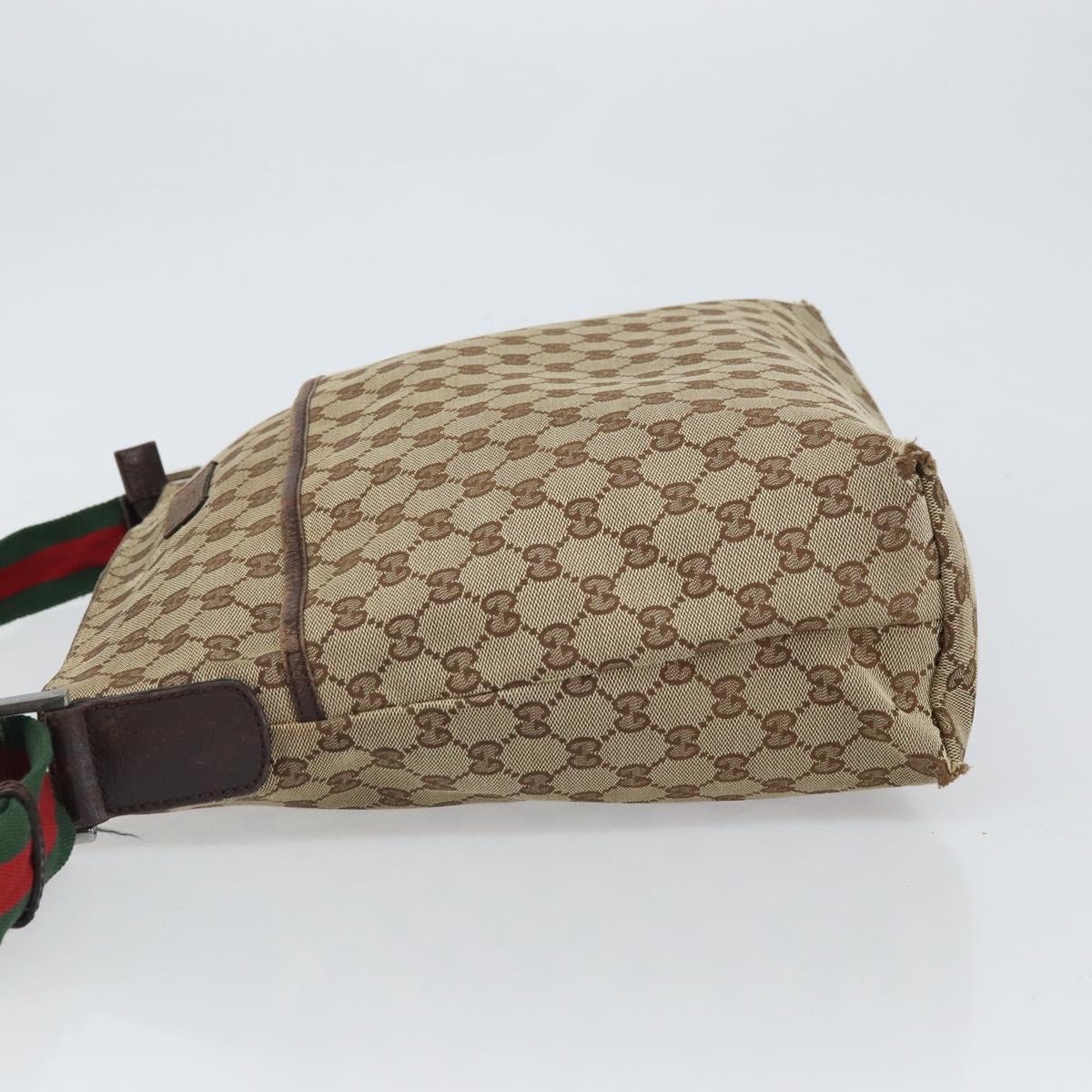 GUCCI GG Canvas Web Sherry Line Shoulder Bag Beige Silver 189751 Auth 162190