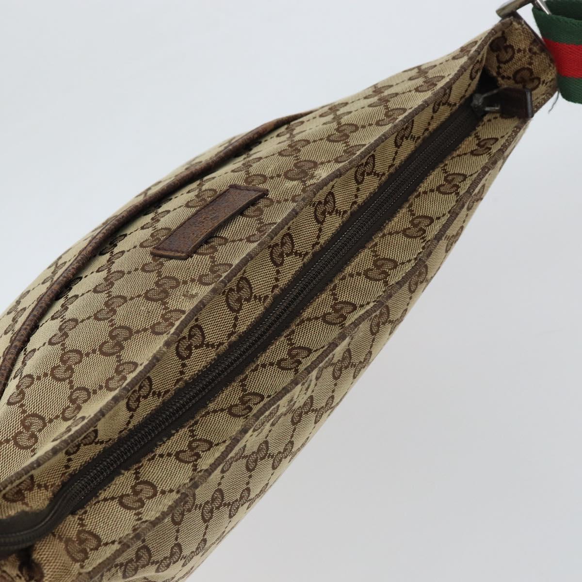 GUCCI GG Canvas Web Sherry Line Shoulder Bag Beige Silver 189751 Auth 162190