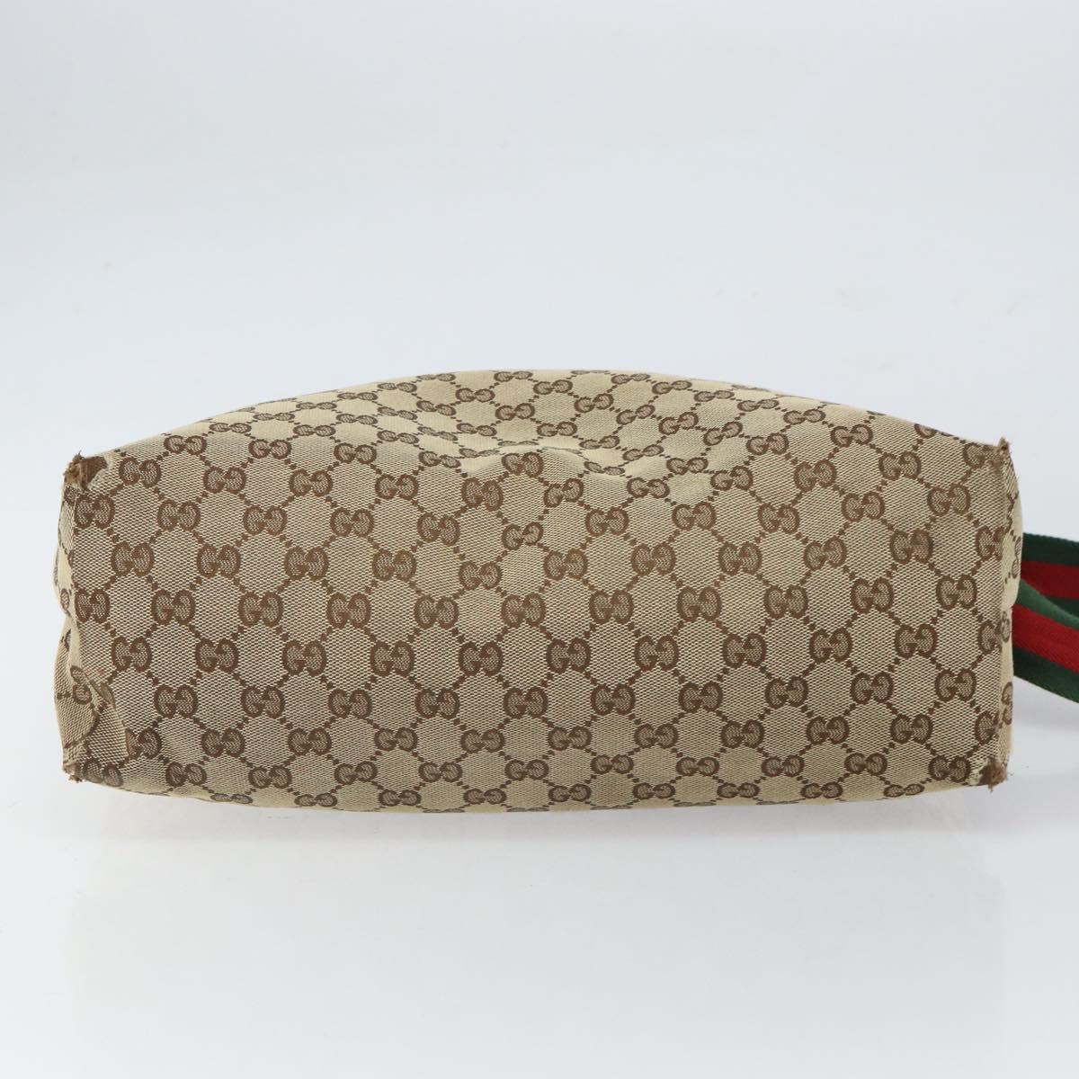 GUCCI GG Canvas Web Sherry Line Shoulder Bag Beige Silver 189751 Auth 162190