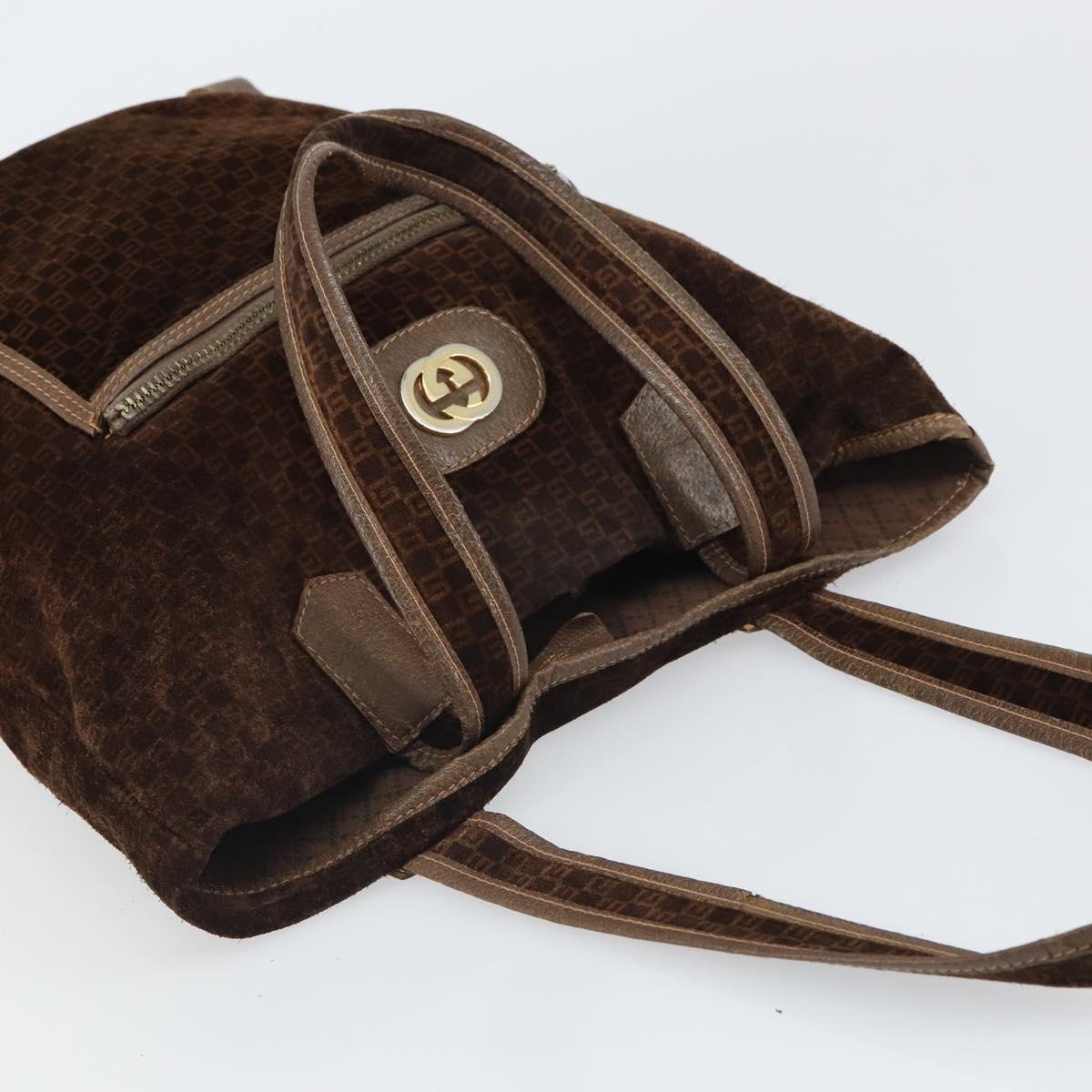 GUCCI Tote Bag Suede Brown Gold 98 29 002 4987 Auth 162191