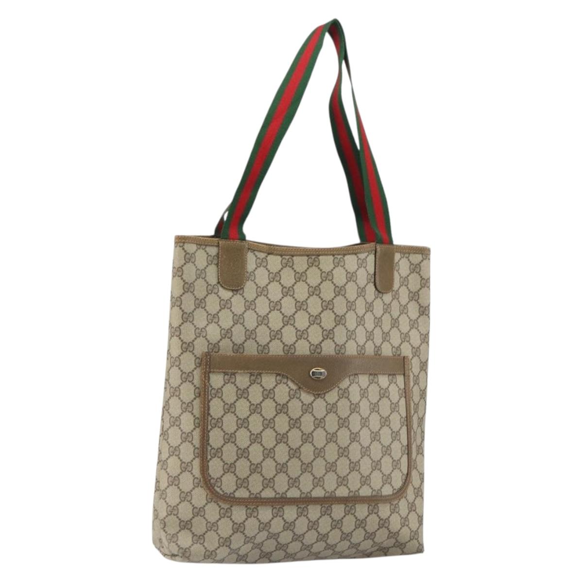 GUCCI GG Supreme Web Sherry Line Tote Bag PVC Beige 39 02 003 Auth 162194
