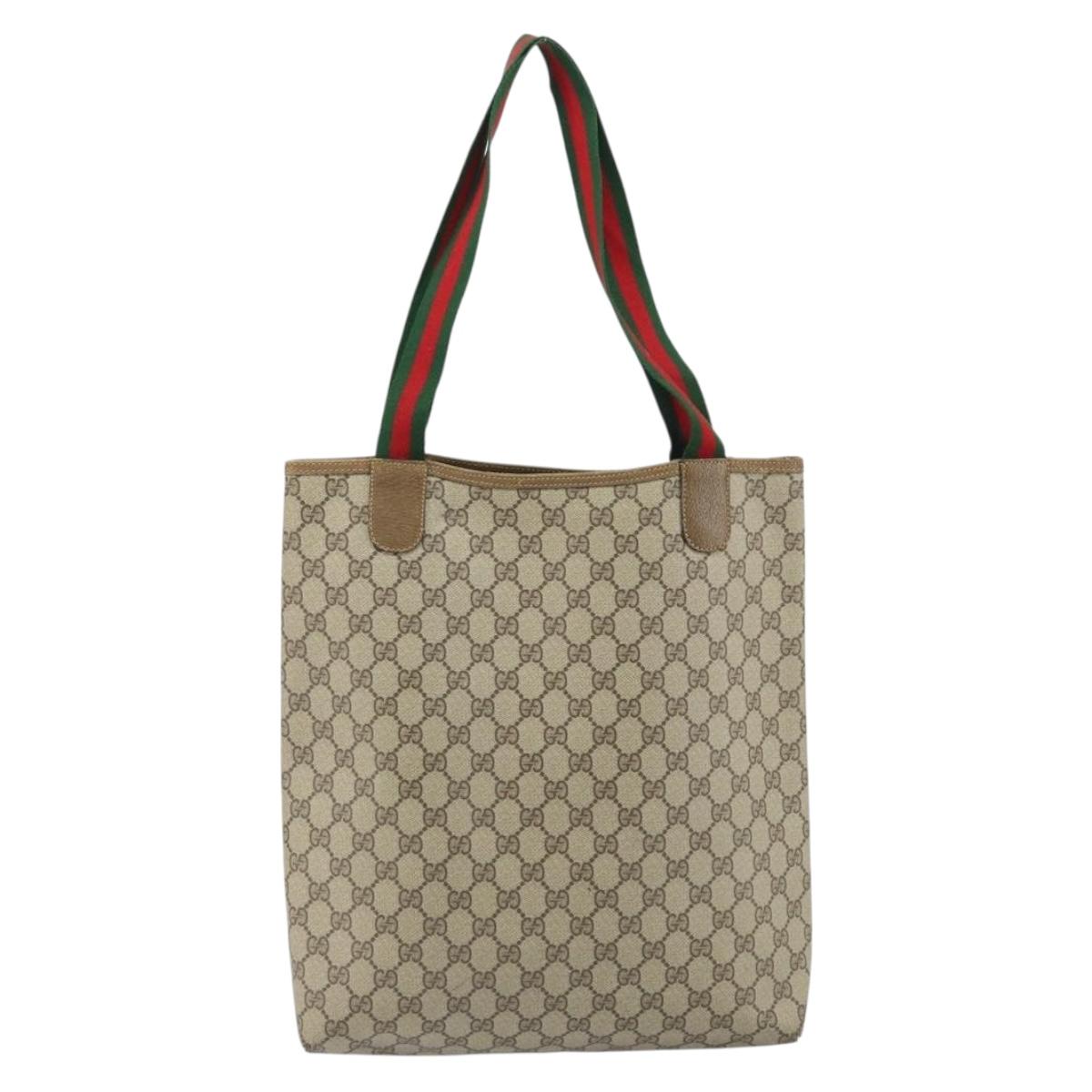 GUCCI GG Supreme Web Sherry Line Tote Bag PVC Beige 39 02 003 Auth 162194