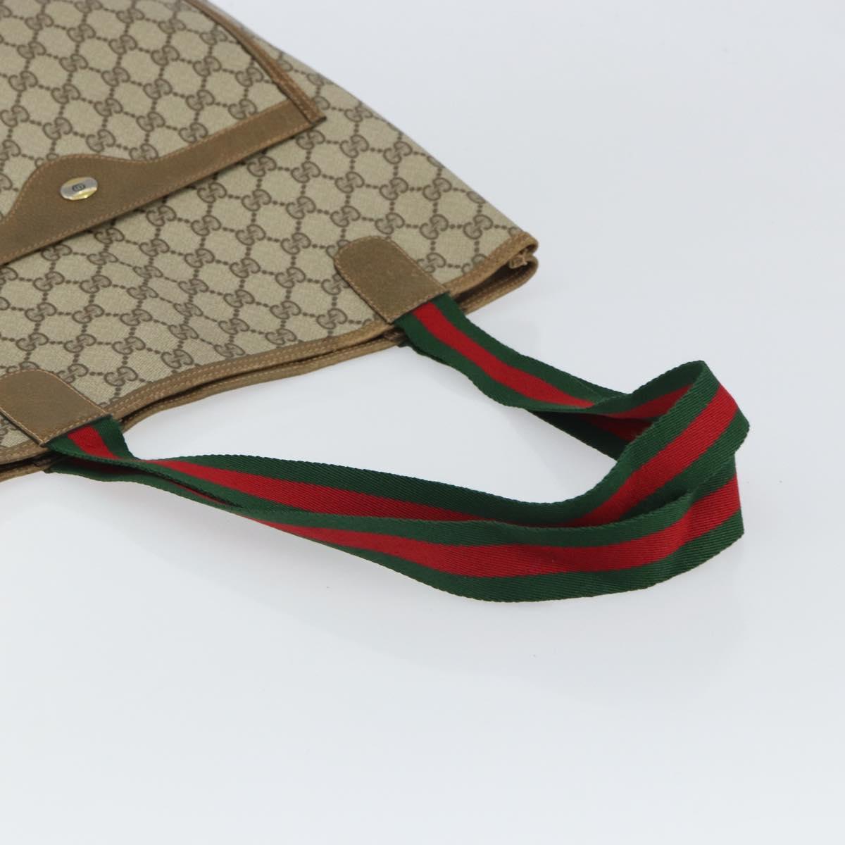 GUCCI GG Supreme Web Sherry Line Tote Bag PVC Beige 39 02 003 Auth 162194