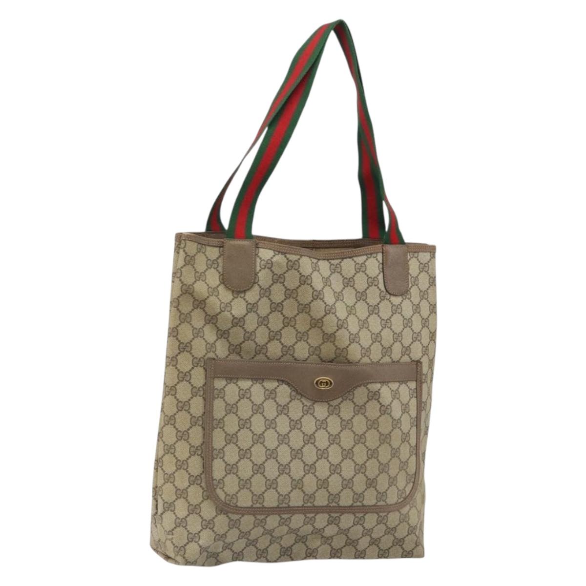 GUCCI GG Supreme Web Sherry Line Tote Bag PVC Beige 39 02 003 Auth 162195