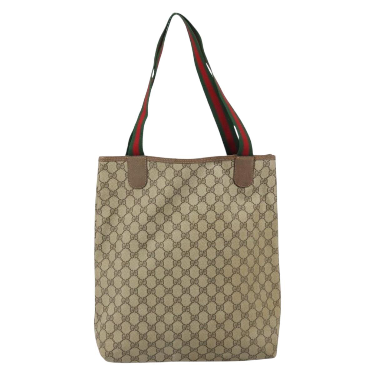 GUCCI GG Supreme Web Sherry Line Tote Bag PVC Beige 39 02 003 Auth 162195