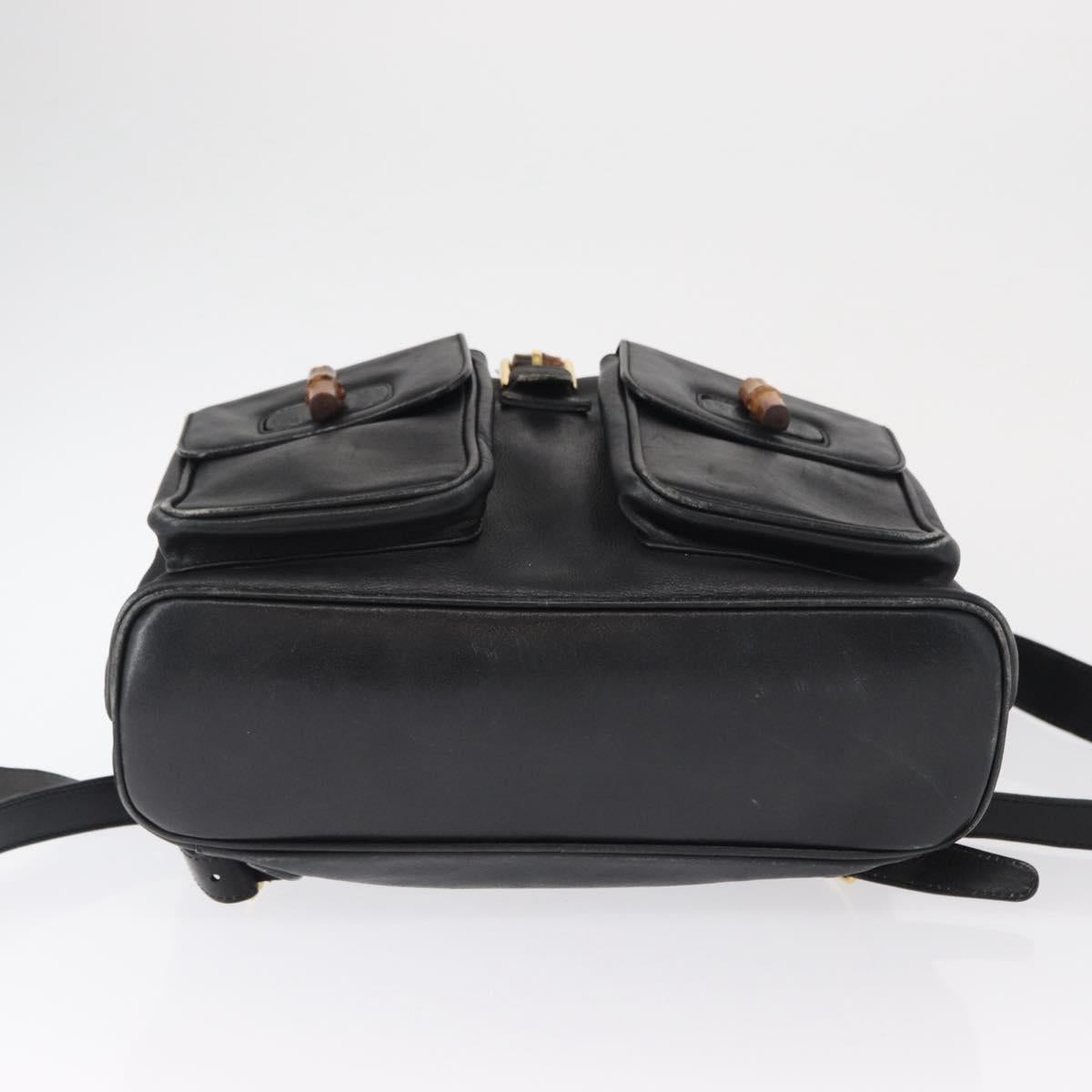 GUCCI Bamboo Backpack Leather Black Gold 003 2058 0016 Auth 162199