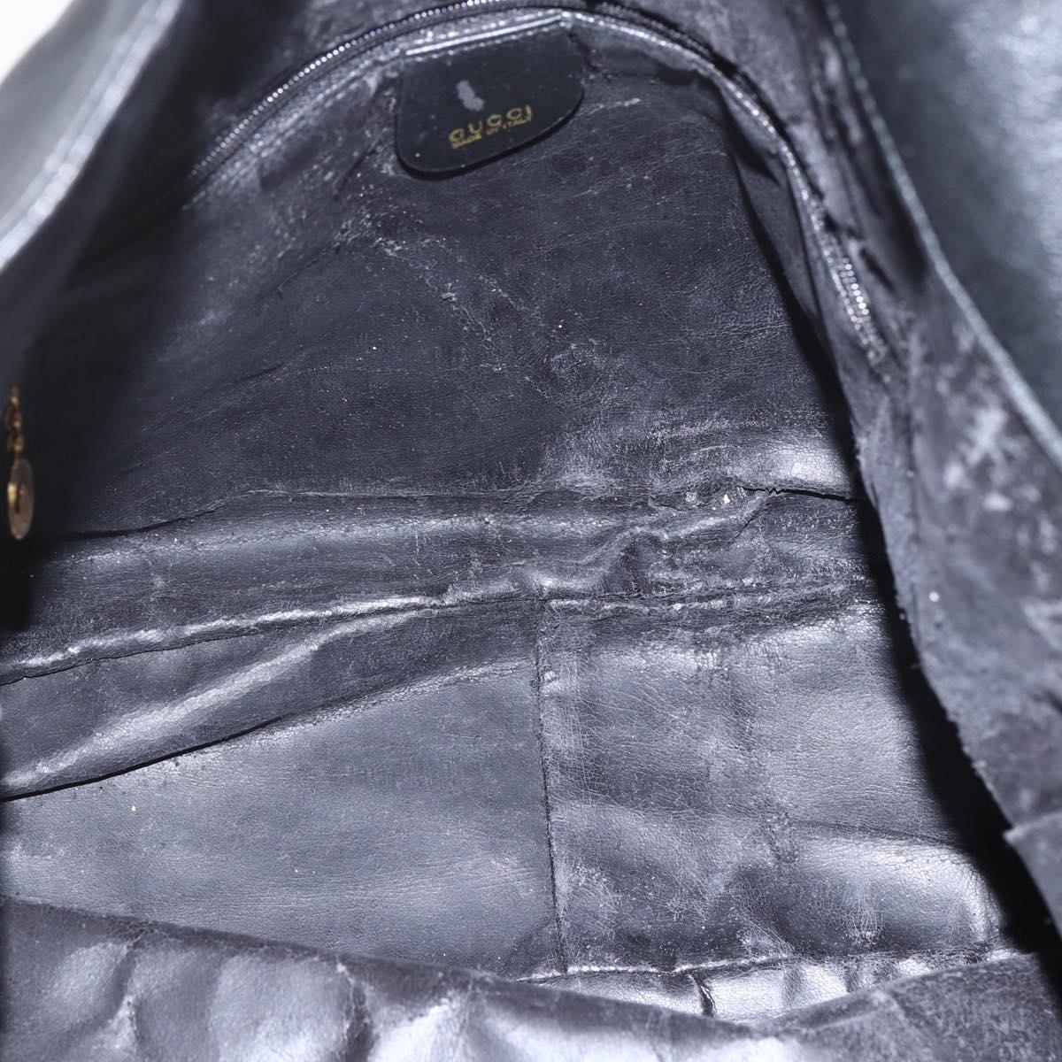 GUCCI Bamboo Shoulder Bag Leather 2way Black Gold 001 1577 3444 Auth 162200